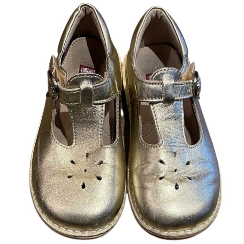 L'Amour Gold Classic Leather T-Strap Mary Jane Dress Shoe Little Girl Size 1 751